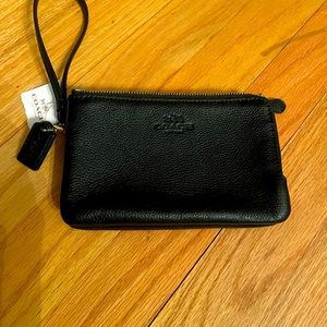 COACH black wristlet w/gold zippers